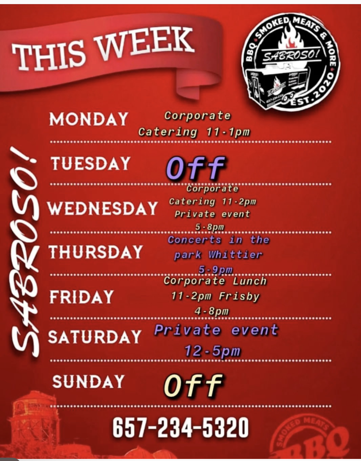 Weekly Schedule Sabroso Mobile Kitchen Orange County California